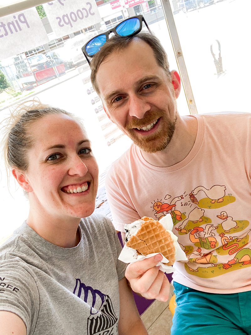 Chad (right) & Lise (left) inside of the Fairly Frosted scoop shop in Hamilton in July 2020